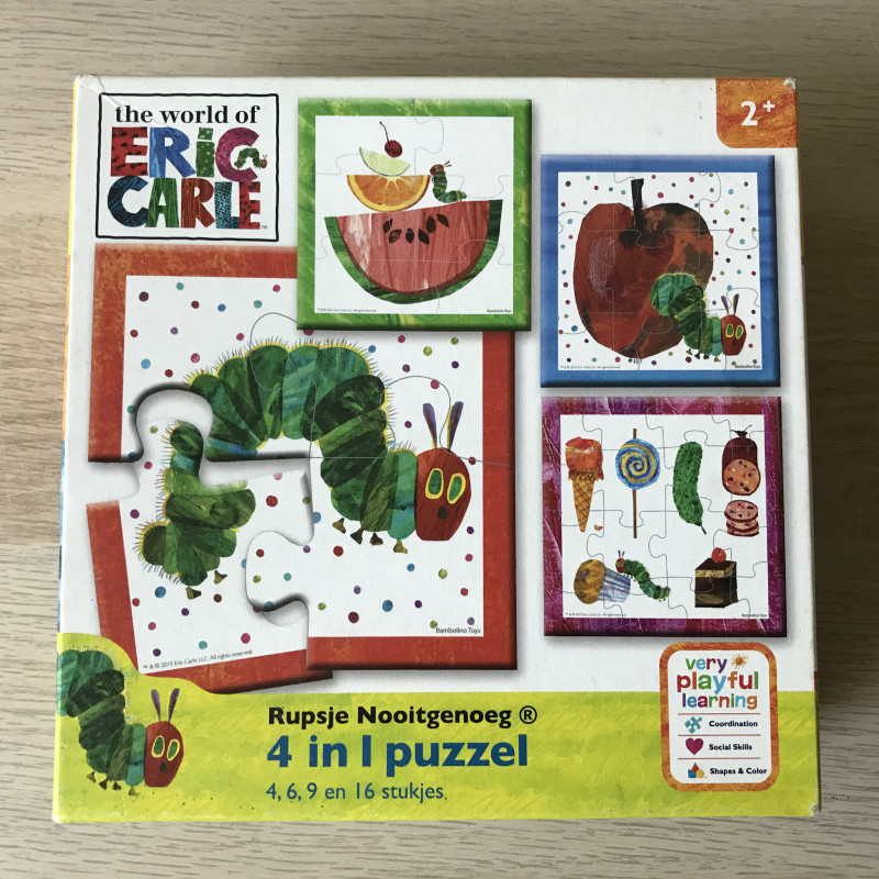 Eric Carle: Rupsje Nooitgenoeg : 4 puzzels. 4, 6, 9 en 16 stukken