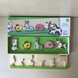 Djeco : Puzzelplankje Knopjespuzzel boerderijdieren. 5 stukjes.