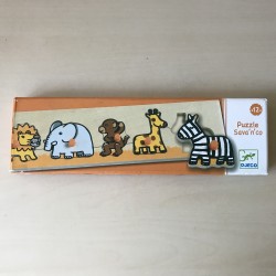 Djeco : Puzzelplankje Knopjespuzzel Savannedieren. 5 stukjes.