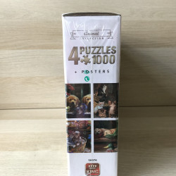 Doos met 4 puzzels van poezen en honden. Nieuw