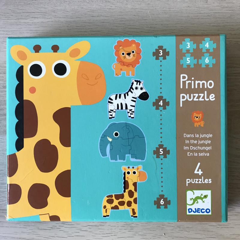 Djeco: primo puzzel. In the Jungle. 3-4-5-6 stukjes