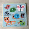 Djeco houten puzzel, knopjespuzzel.  Garden surprise. 8 stukjes