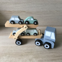 Tiamo : Houten transportwagen met 4 autootjes