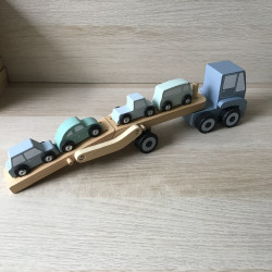 Tiamo : Houten transportwagen met 4 autootjes