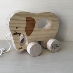 Houten olifant : Schuif- en trekspeelgoed. Ongebruikt.