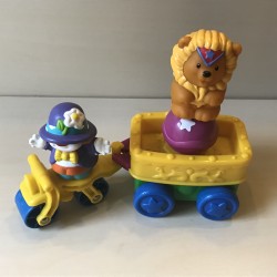 Fisher Price : Little people. Fiets met clown en circusleeuw  . Set 207.