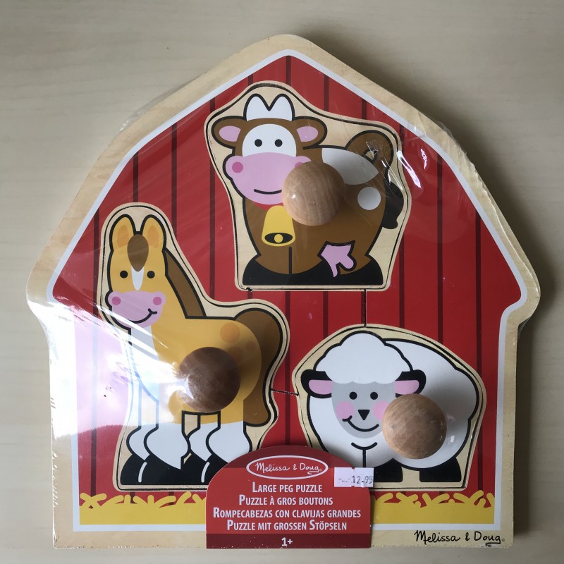 Puzzelplankje Knopjespuzzel : Nieuw. Melissa & Doug. Boerderij met dieren.
