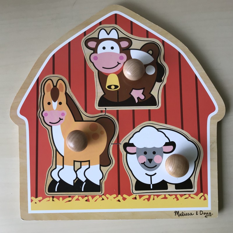 Puzzelplankje Knopjespuzzel : Nieuw. Melissa & Doug. Boerderij met dieren.
