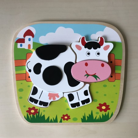 Houten puzzelplankje Knopjespuzzel : koe.