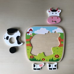 Houten puzzelplankje Knopjespuzzel : koe.
