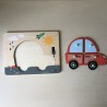 Puzzelplankje : Houten knopjespuzzel, auto , 4 stukjes