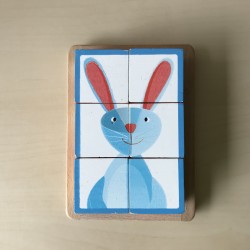 Janod : Kubuspuzzel, blokkenpuzzel dieren. Zie laatste regel.