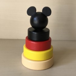 Houten stapeltoren : Mickey Mouse. 12 cm. hoog.