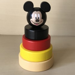 Houten stapeltoren : Mickey Mouse. 12 cm. hoog.