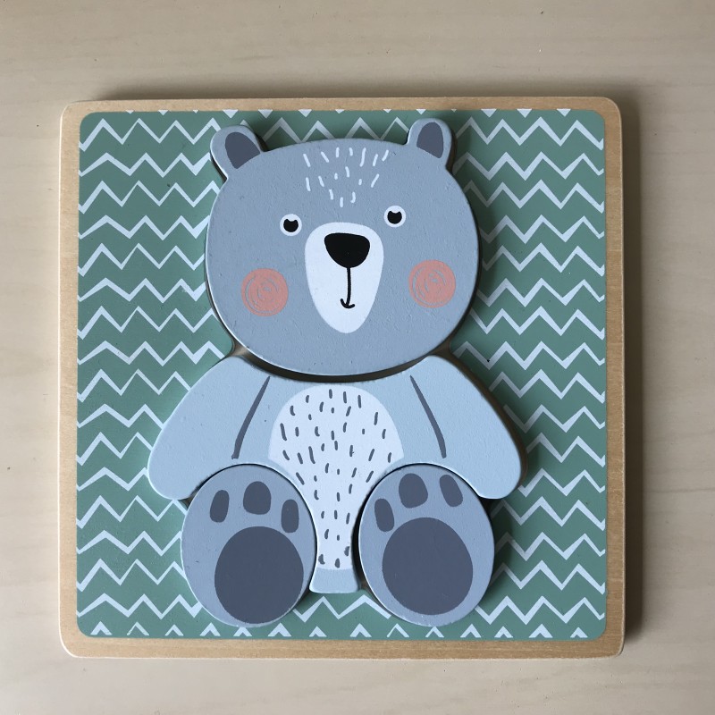 Houten puzzelplankje Knopjespuzzel : 4 stukken.